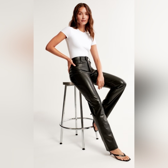 Abercrombie & Fitch High-Rise Vegan Leather Pants EUC 30/10 - 32 Waist 27 Inseam - Picture 4 of 8